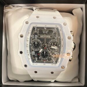 Activa Watch w/ Skeleton Dial 44.3mm, White strap/white face (ACW2305-006)